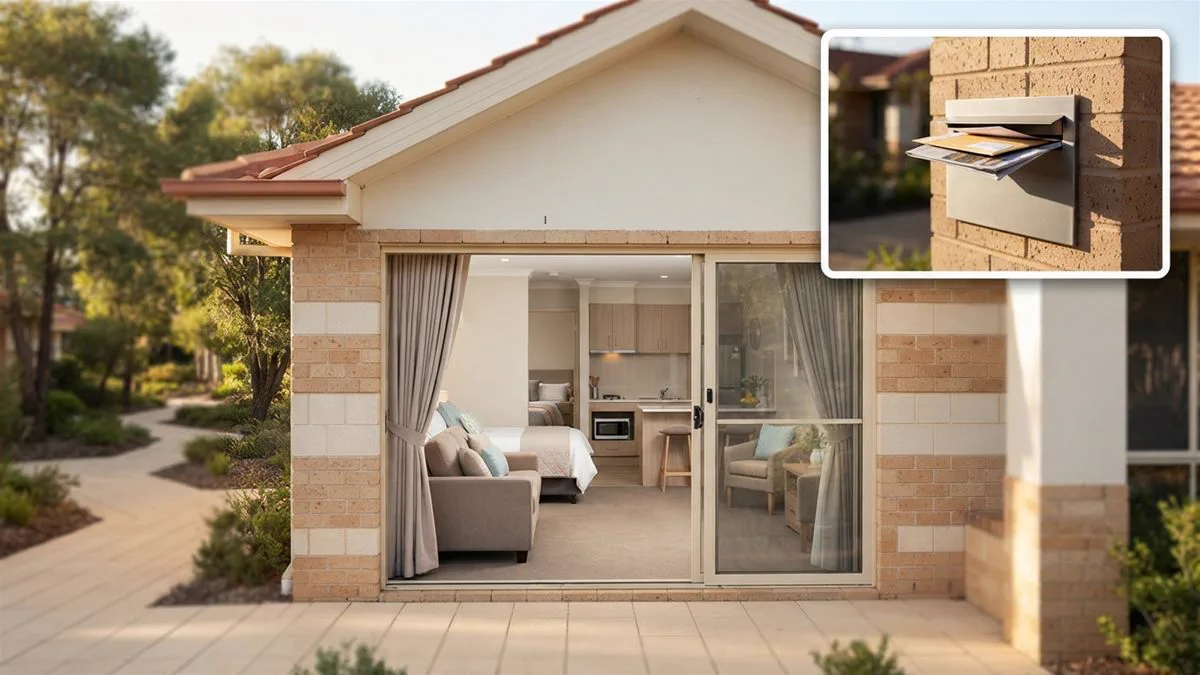 An empty retirement village unit with an invoice still arriving in the letterbox